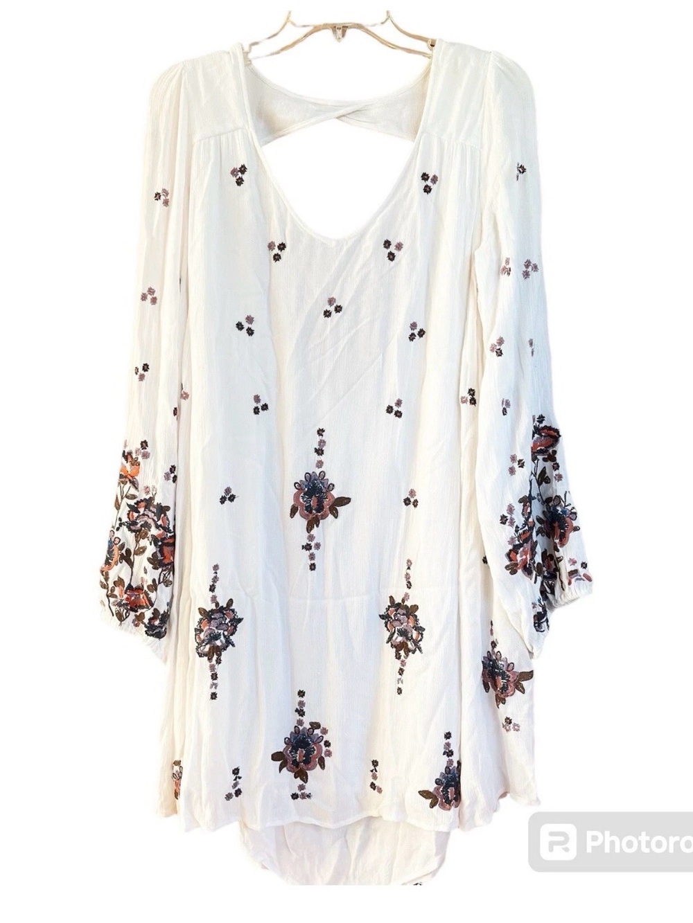 Free people Bohemian White Embroidered Floral Tunic Dress